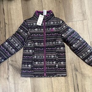 Cruel Girl Black and Purple Patterned Puffer Jacket